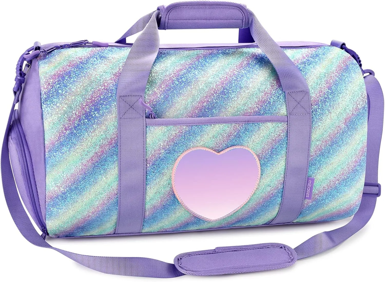 mibasies Dance Bag for Girls Duffle Bag Kids Overnight Travel Sleepover Bags Sport Gym Bag with Shoes Compartment, Green Blue Purple