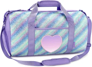 mibasies Dance Bag for Girls Duffle Bag Kids Overnight Travel Sleepover Bags Sport Gym Bag with Shoes Compartment, Green Blue Purple