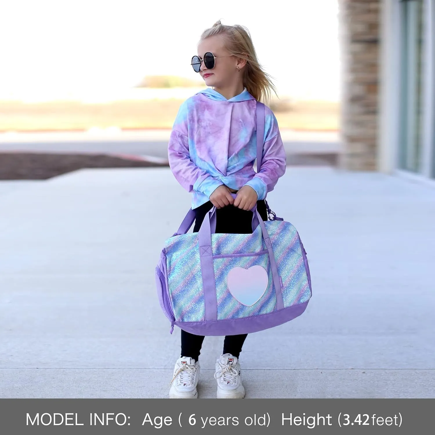 mibasies Dance Bag for Girls Duffle Bag Kids Overnight Travel Sleepover Bags Sport Gym Bag with Shoes Compartment, Green Blue Purple