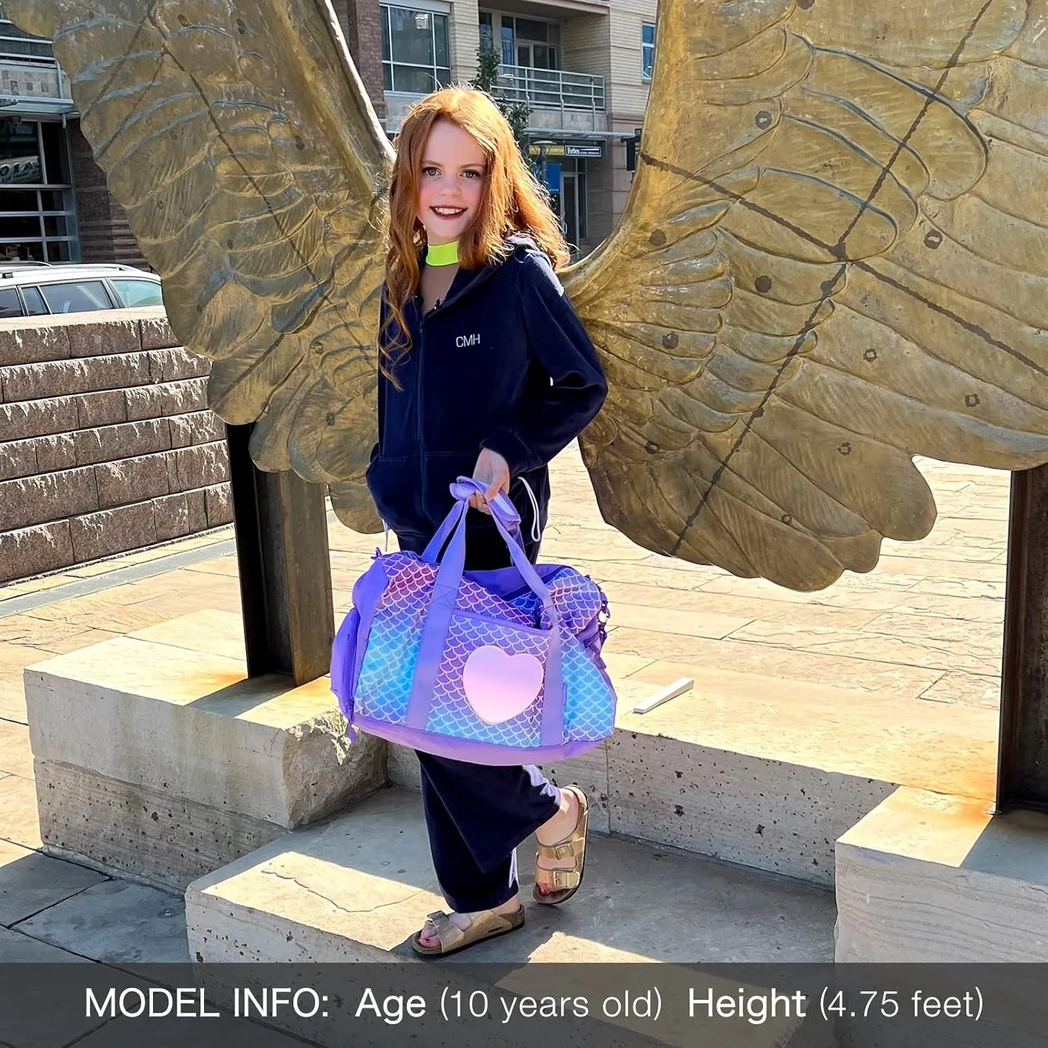 mibasies Dance Bag for Girls Duffle Bag Kids Overnight Travel Sleepover Bags Sport Gym Bag with Shoes Compartment, Mermaid Purple1