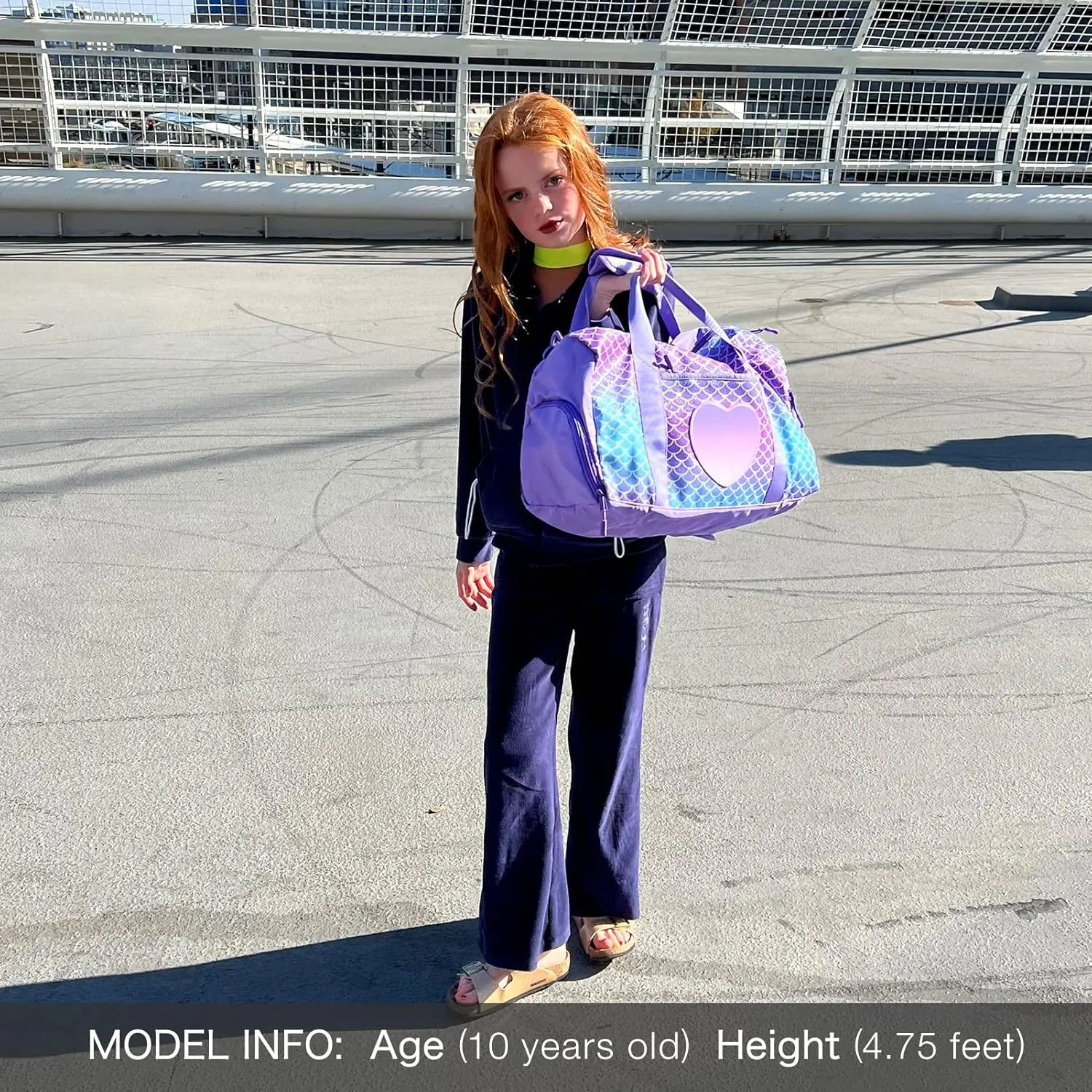 mibasies Dance Bag for Girls Duffle Bag Kids Overnight Travel Sleepover Bags Sport Gym Bag with Shoes Compartment, Mermaid Purple1