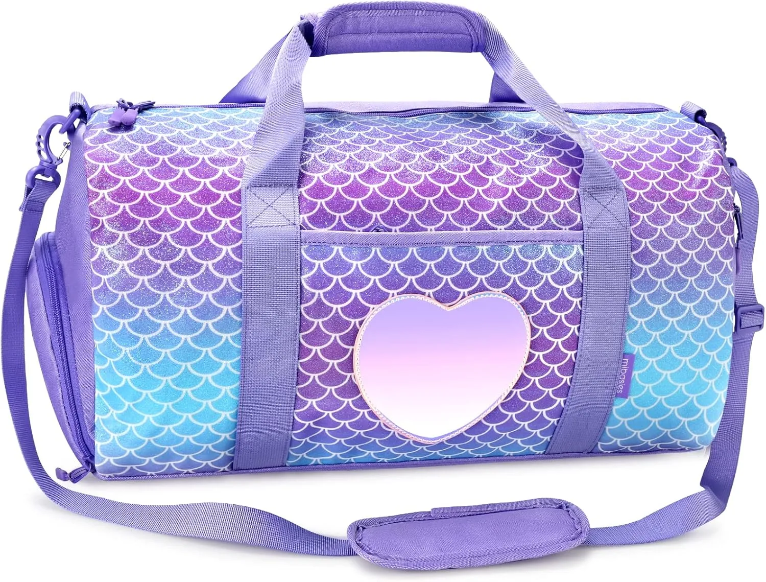 mibasies Dance Bag for Girls Duffle Bag Kids Overnight Travel Sleepover Bags Sport Gym Bag with Shoes Compartment, Mermaid Purple1