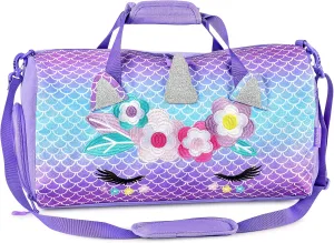 mibasies Dance Bag for Girls Duffle Bag Kids Overnight Travel Sleepover Bags Sport Gym Bag with Shoes Compartment, Mermaid Unicorn