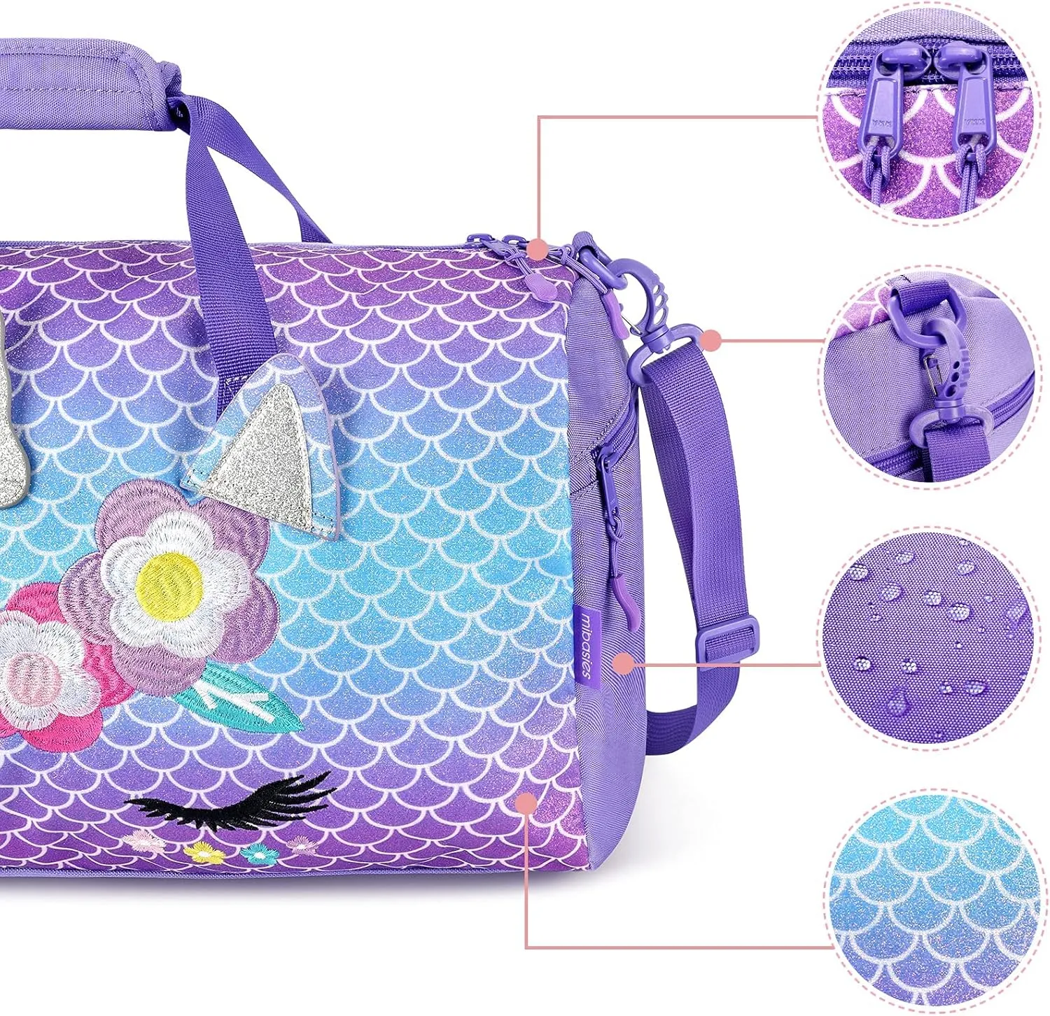 mibasies Dance Bag for Girls Duffle Bag Kids Overnight Travel Sleepover Bags Sport Gym Bag with Shoes Compartment, Mermaid Unicorn