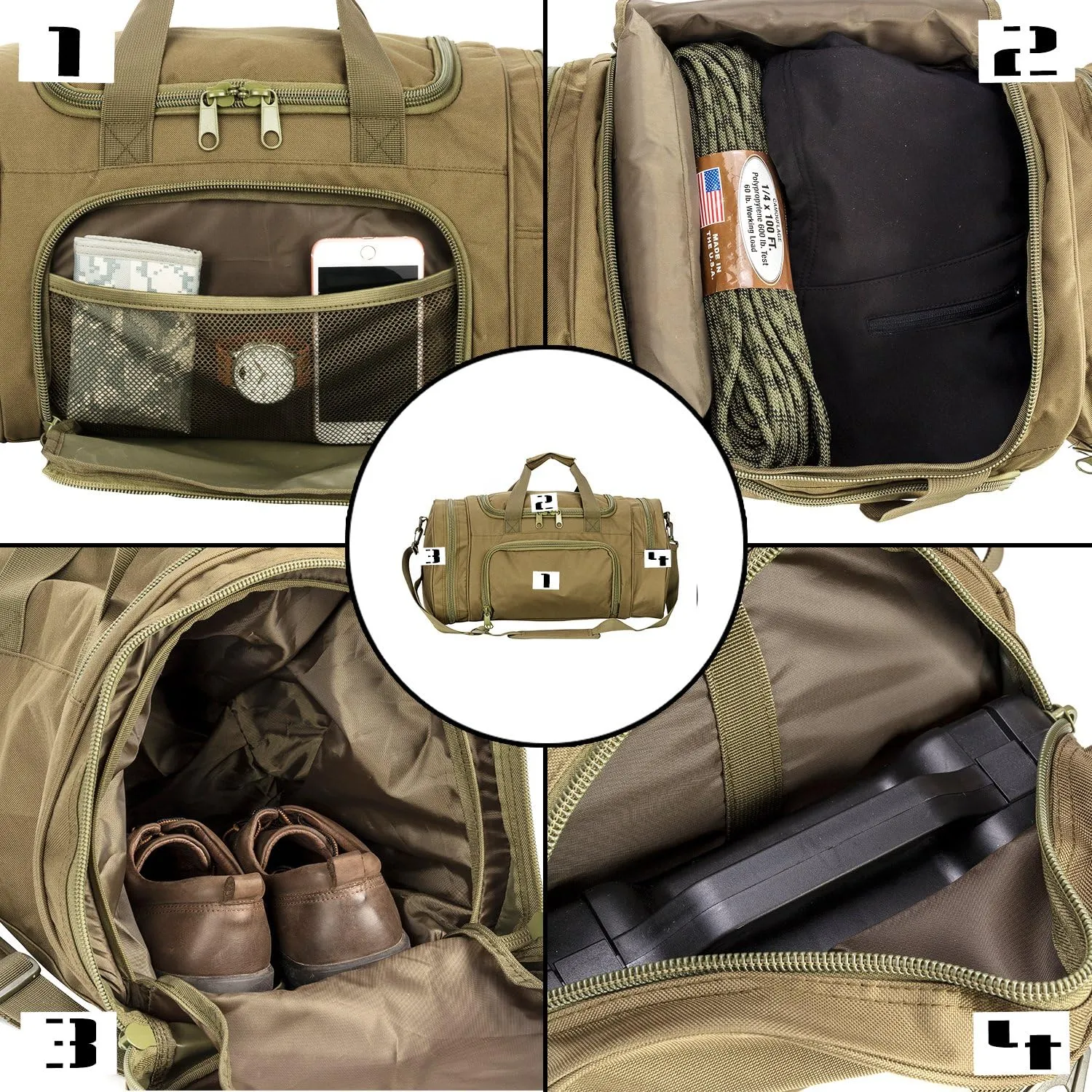 Military Tactical Outdoor Gym Bag Small Duffel Bag with Shoes Compartment for Sports Travel Camping Hunting, A-Green, Gym Bags