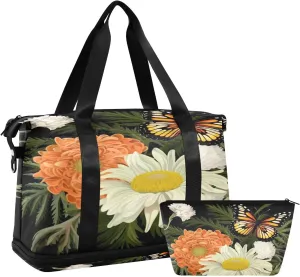 Monarch Butterfly Gym Bag for Men Women with Shoes Compartment & Wet Pocket Sport Travel Duffel Bag Waterproof Weekender Overnight Bag