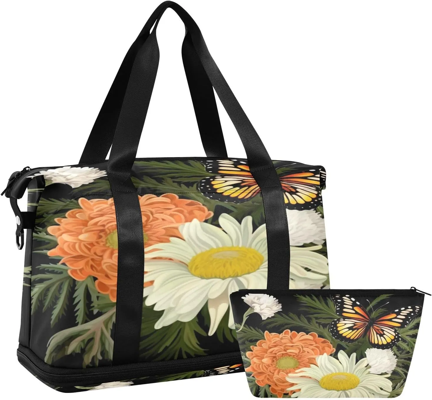 Monarch Butterfly Gym Bag for Men Women with Shoes Compartment & Wet Pocket Sport Travel Duffel Bag Waterproof Weekender Overnight Bag