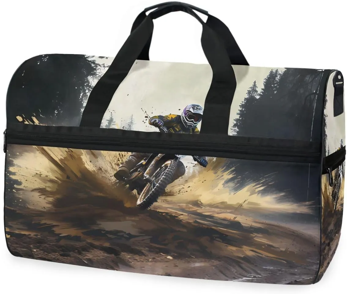 Motorcycle Race 1 Travel Duffel Bag Luggage Sports Gym Bags With Shoes Compartment Large Capacity Lightweight Duffle Bag For Men Women
