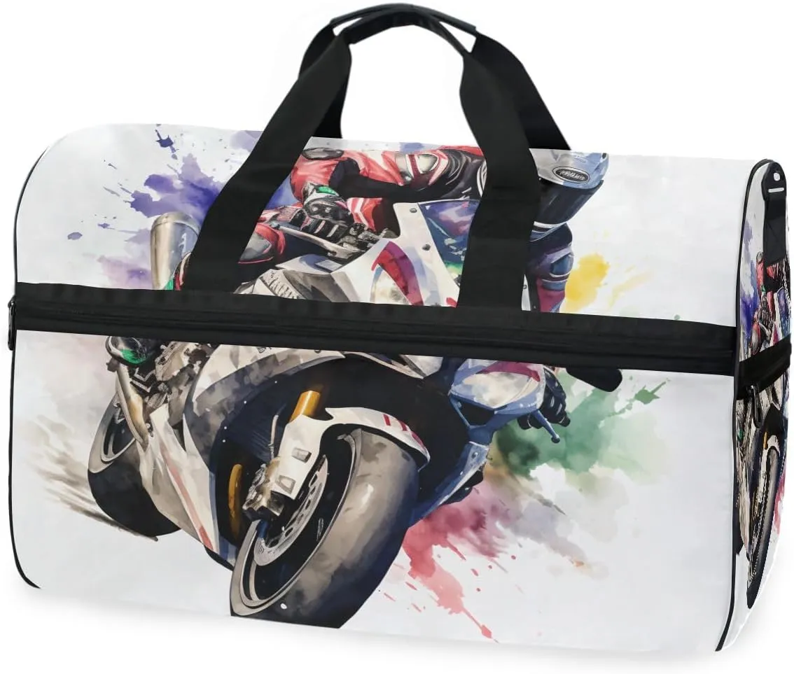Motorcycle Race 4 Travel Duffel Bag Luggage Sports Gym Bags With Shoes Compartment Large Capacity Lightweight Duffle Bag For Men Women