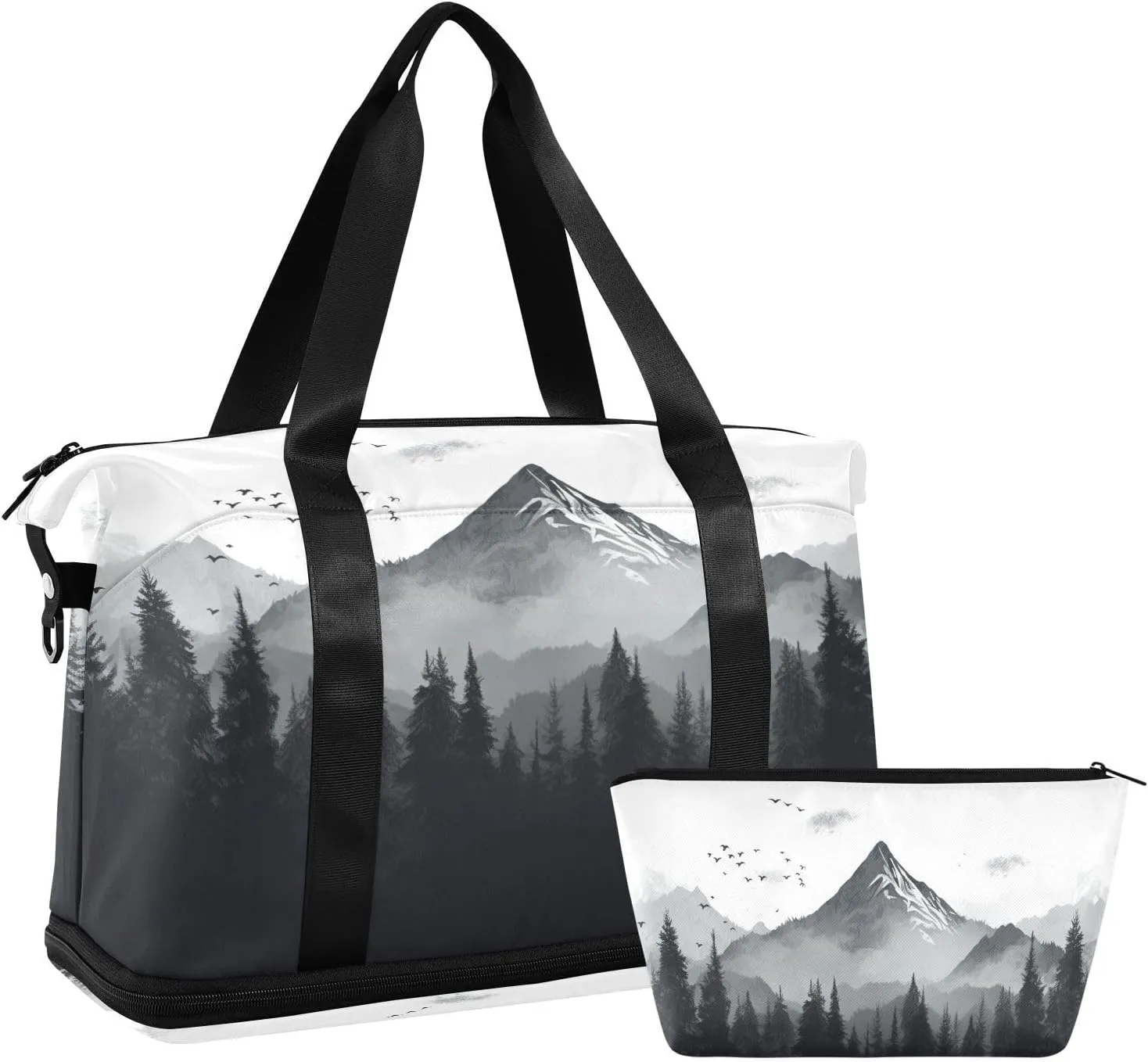 Mountain and Forest Gym Bag for Men Women with Shoes Compartment & Wet Pocket Sport Travel Duffel Bag Waterproof Weekender Overnight Bag