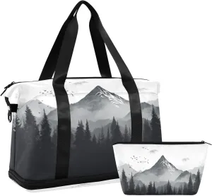 Mountain and Forest Gym Bag for Men Women with Shoes Compartment & Wet Pocket Sport Travel Duffel Bag Waterproof Weekender Overnight Bag