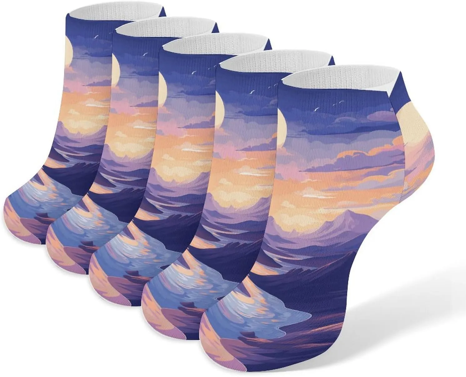 Mountains And Clouds Ankle Socks Soft Breathable No Show Socks Comfortable Cotton Low Cut Casual Socks for Women Men 5 Pairs