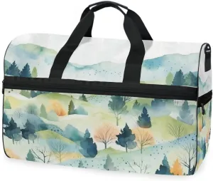 Moutain Painting Watercolor Travel Duffel Bag Luggage Sports Gym Bags With Shoes Compartment Large Capacity Lightweight Duffle Bag For Men Women