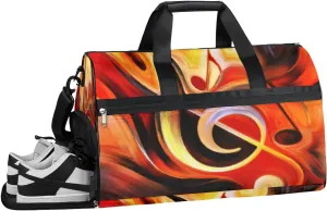 Music Note Art Gym Bag for Men Women Sports Duffle Bags Weekender Overnight Bag with Shoes Compartment Waterproof Travel Bags