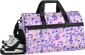 Music Note Geometric Gym Bag for Men Women Fitness Workout Sports Duffle Bag with Shoes Compartment Water Resistant Overnight Weekender Duffel Bag