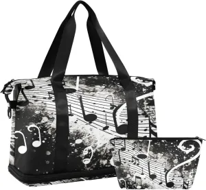 Musical Clef Gym Bag for Men Women with Shoes Compartment & Wet Pocket Sport Travel Duffel Bag Waterproof Weekender Overnight Bag