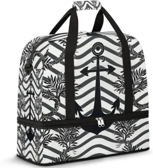Nautical Ocean Sea Anchor Foldable Travel Duffel Bag Overnight Weekender Bag with Shoes Compartment Sports Gym Bag for Men Women