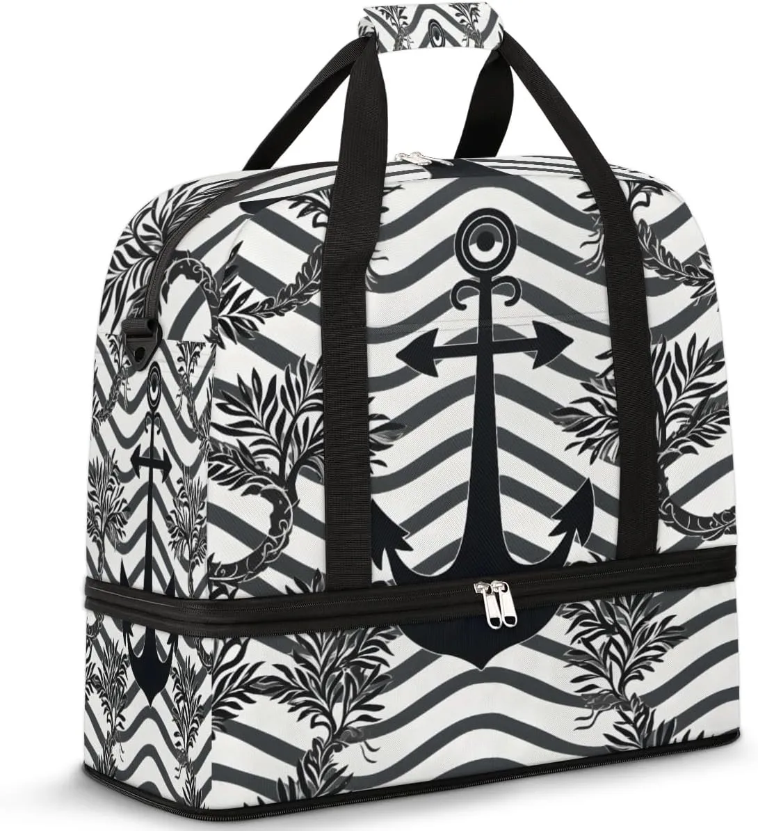 Nautical Ocean Sea Anchor Foldable Travel Duffel Bag Overnight Weekender Bag with Shoes Compartment Sports Gym Bag for Men Women