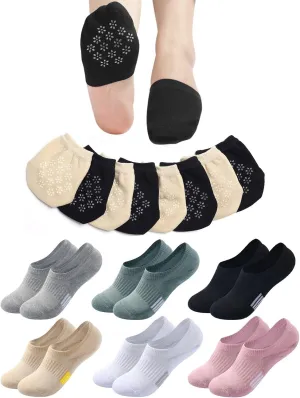No Show Socks Womens Cushioned Athletic Sports Running Socks 6 Pairs & Toe Socks Liner Half Socks for Women for Mule Invisible Footies 8 Pairs