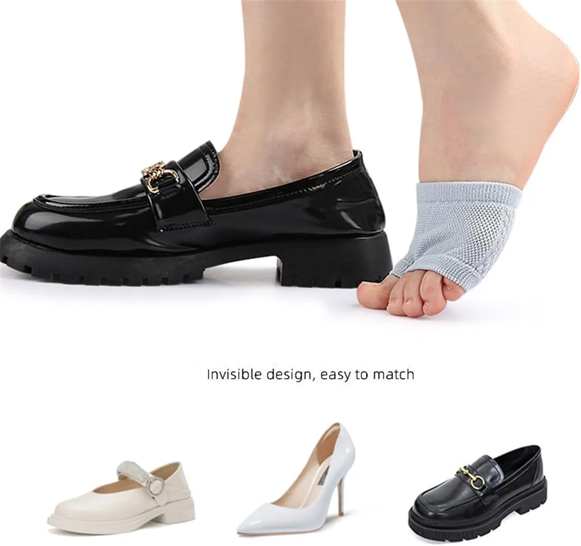 Open Toe Half Socks, 2Pairs Women Peep Toe Socks Half Palm Toe Topper Liner Socks, Women's No-Show Socks