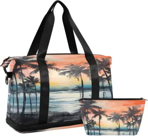 Palm Tree Sports Gym Bag,Travel Duffel bag with Wet Pocket & Shoes Compartment Lightweight Waterproof Overnight Bag for Men Women