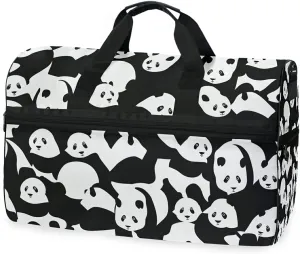 Panda Black White Travel Duffel Bag Luggage Sports Gym Bag With Shoes Compartment Large Capacity Lightweight Duffle Bag For Men Women