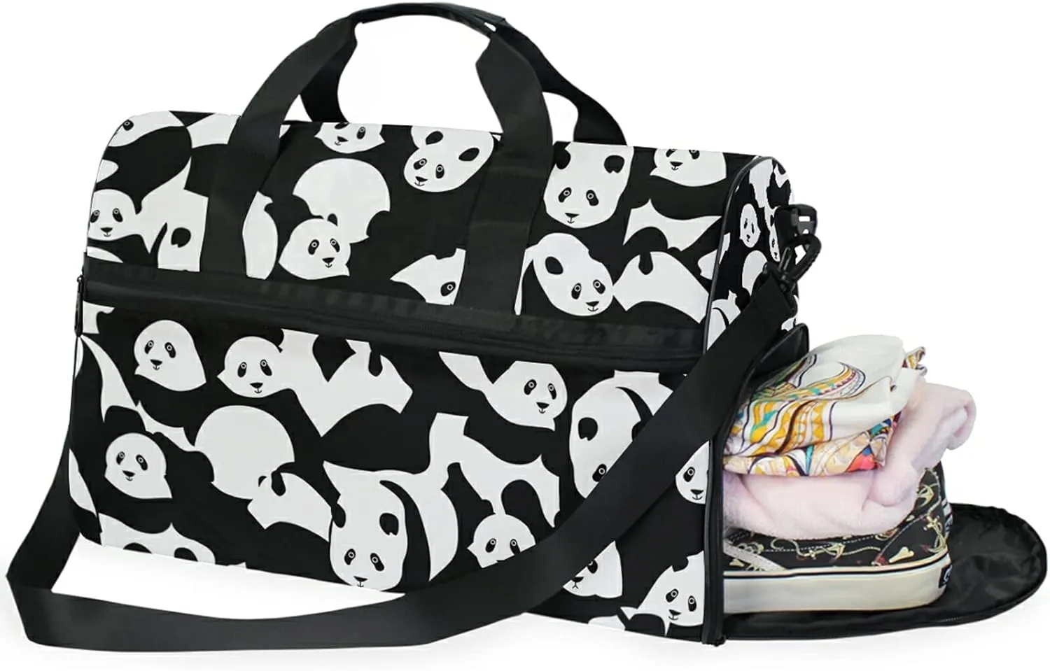 Panda Black White Travel Duffel Bag Luggage Sports Gym Bag With Shoes Compartment Large Capacity Lightweight Duffle Bag For Men Women