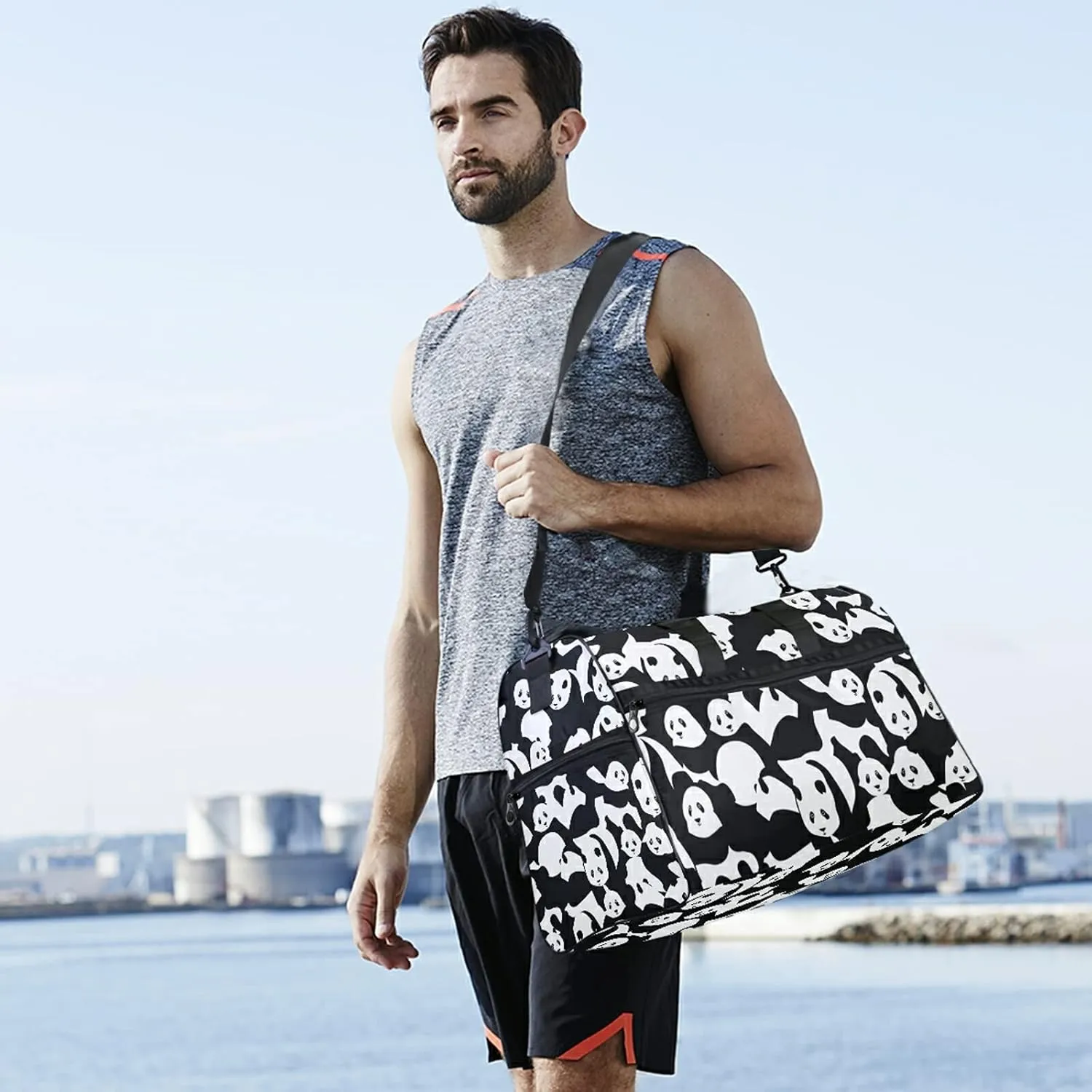 Panda Black White Travel Duffel Bag Luggage Sports Gym Bag With Shoes Compartment Large Capacity Lightweight Duffle Bag For Men Women