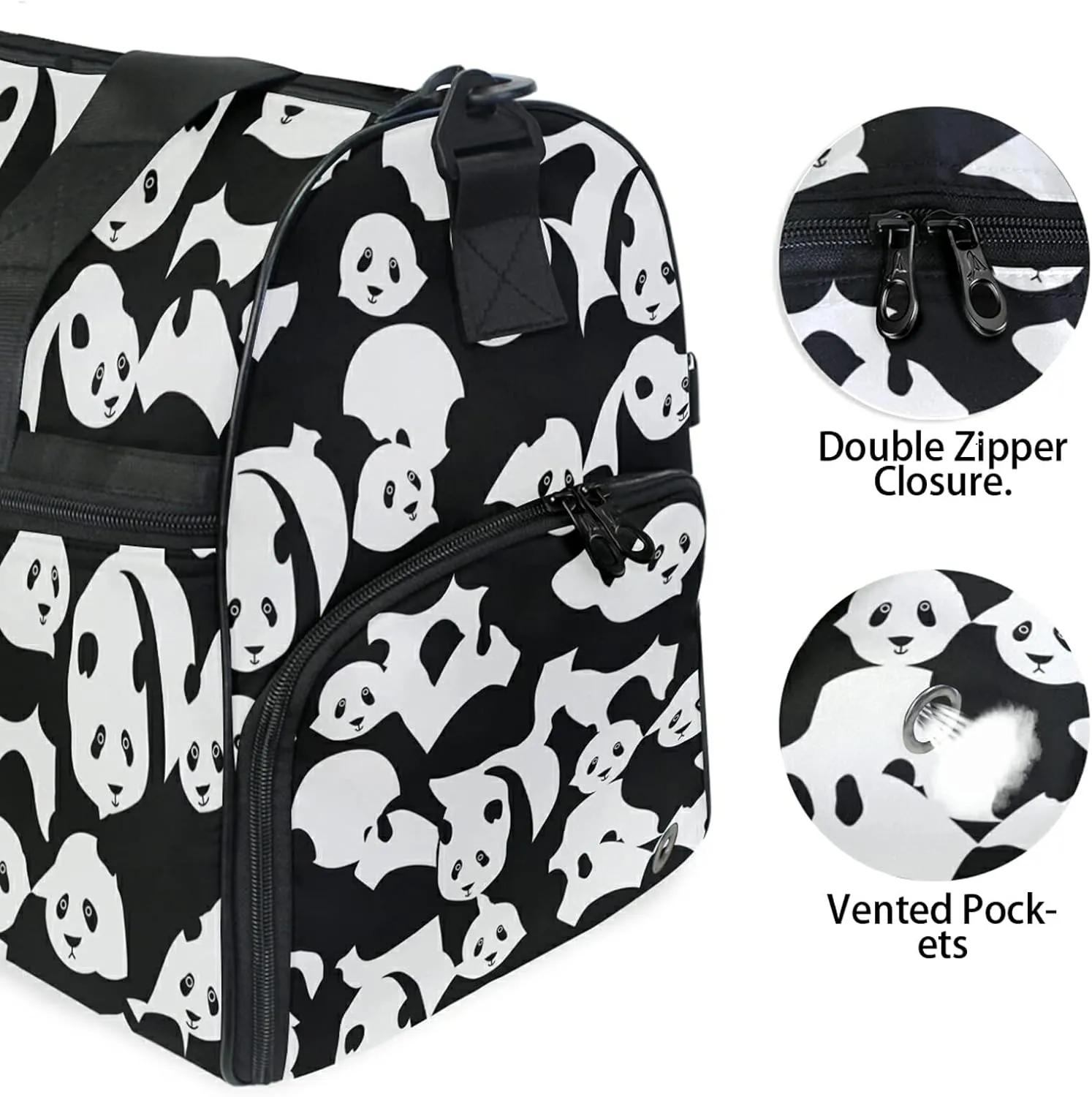 Panda Black White Travel Duffel Bag Luggage Sports Gym Bag With Shoes Compartment Large Capacity Lightweight Duffle Bag For Men Women