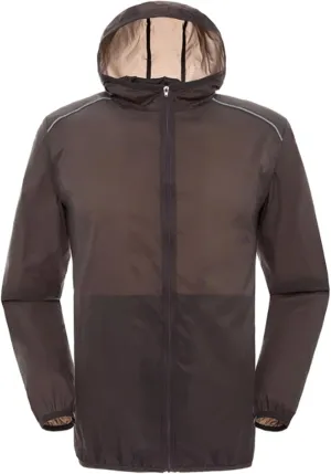 Parise Men Shoes Men's Solid Lightweight Zip Packable Waterproof Rain Coat Running Golf Hiking Travel Windbreaker Jacket Active Hoodies(Brown,Large)