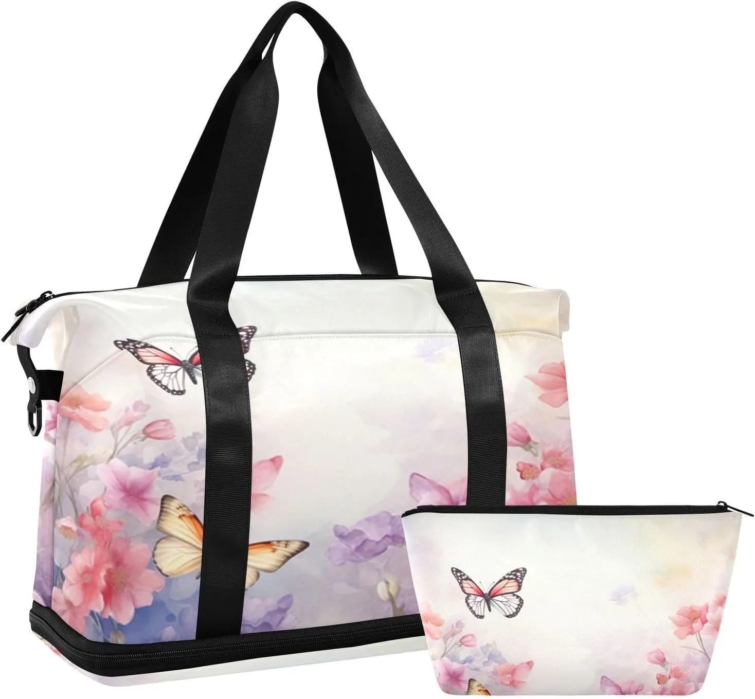 Pastel Butterflies Sports Gym Bag,Travel Duffel bag with Wet Pocket & Shoes Compartment Lightweight Waterproof Overnight Bag for Men Women