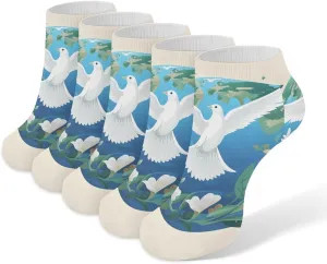 Peace on Earth Ankle Socks Soft Breathable No Show Socks Comfortable Cotton Low Cut Casual Socks for Women Men 5 Pairs