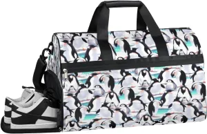Penguin Kawaii Funny Gym Bag for Men Women Fitness Workout Sports Duffle Bag with Shoes Compartment Water Resistant Overnight Weekender Duffel Bag