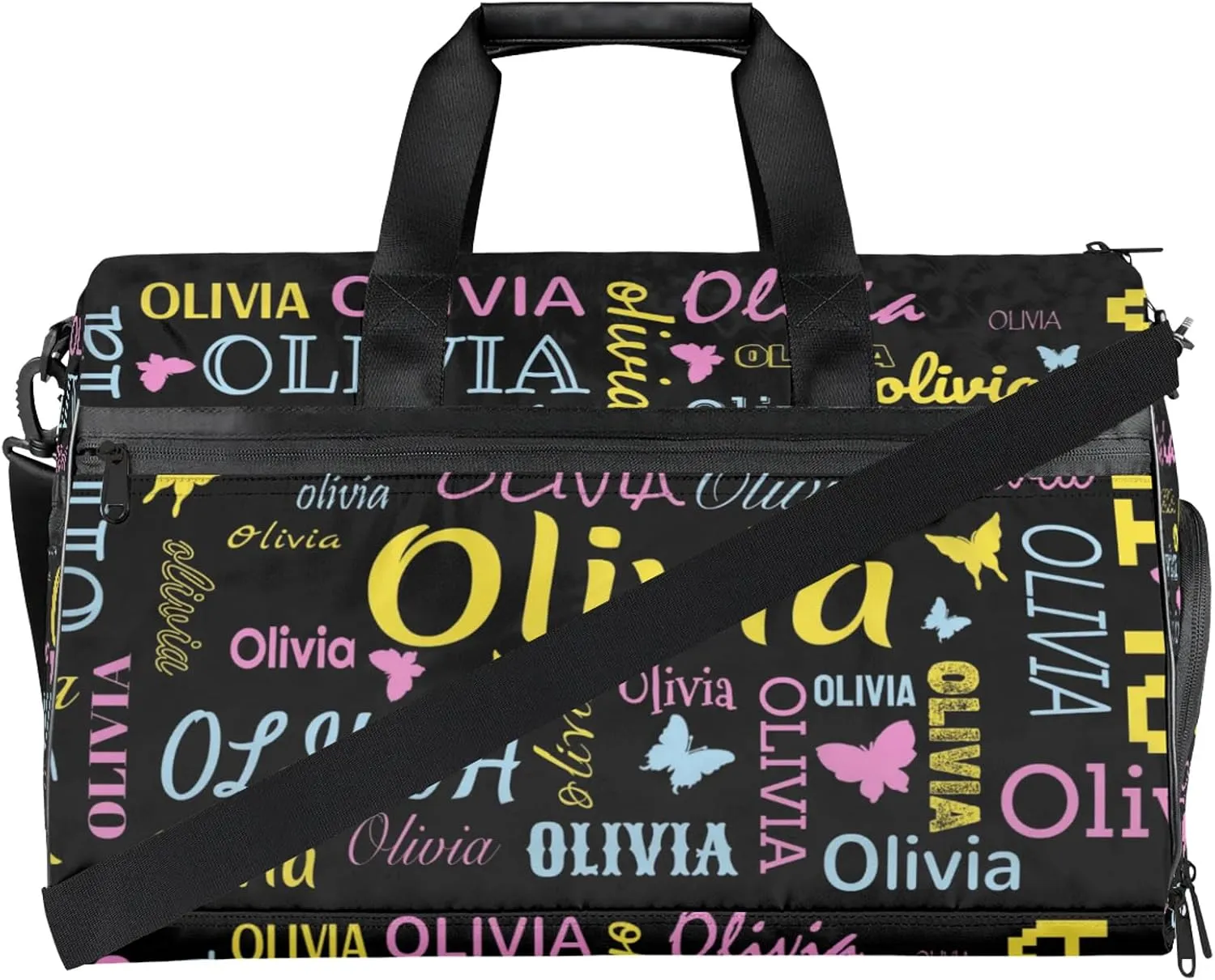 Personalized Butterfly Duffel Bag with Shoes Compartment Custom Name Travel Sports Bag for Women Men Waterproof Dance Ballet Bag Lightweight, Black