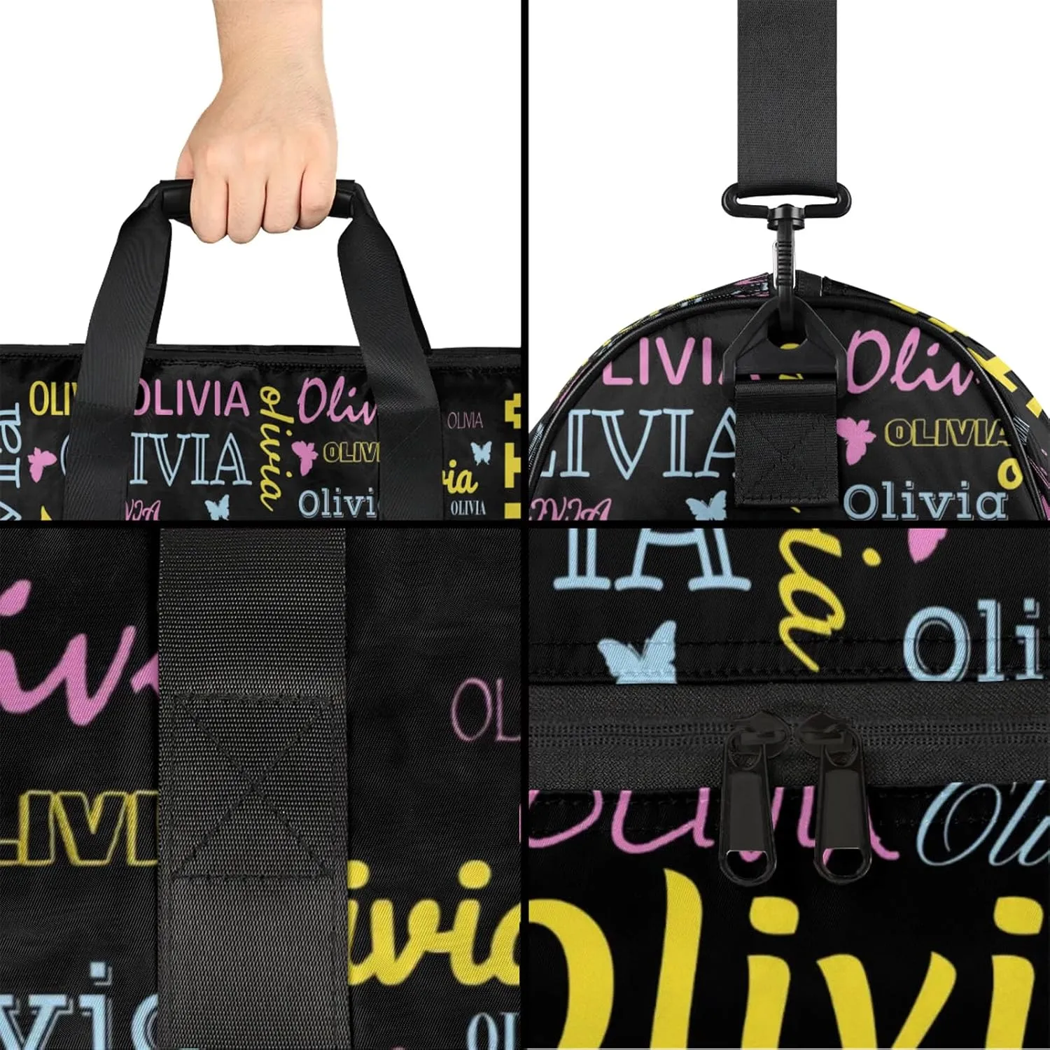 Personalized Butterfly Duffel Bag with Shoes Compartment Custom Name Travel Sports Bag for Women Men Waterproof Dance Ballet Bag Lightweight, Black