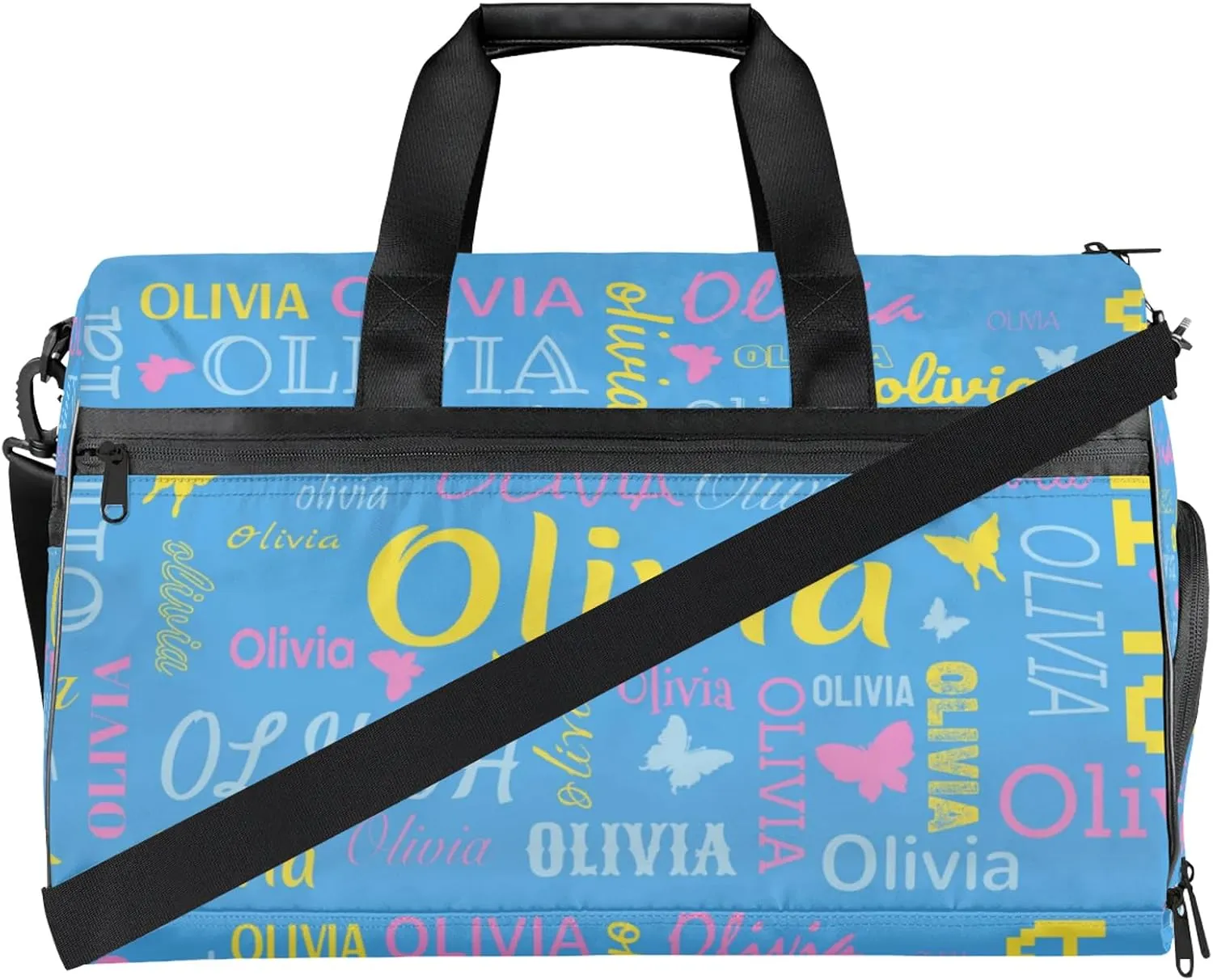 Personalized Butterfly Duffel Bag with Shoes Compartment Custom Name Travel Sports Bag for Women Men Waterproof Dance Ballet Bag Lightweight, Blue