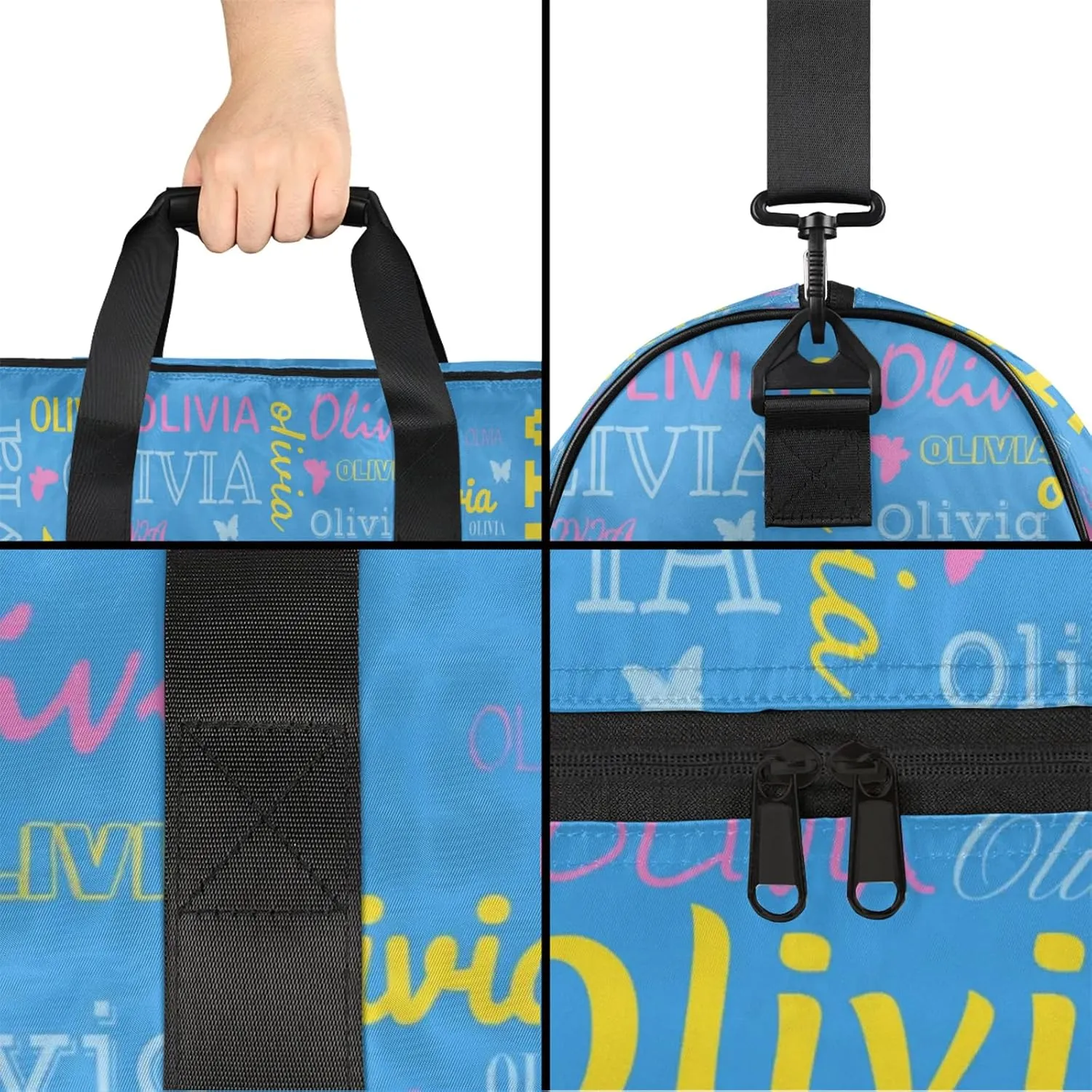 Personalized Butterfly Duffel Bag with Shoes Compartment Custom Name Travel Sports Bag for Women Men Waterproof Dance Ballet Bag Lightweight, Blue