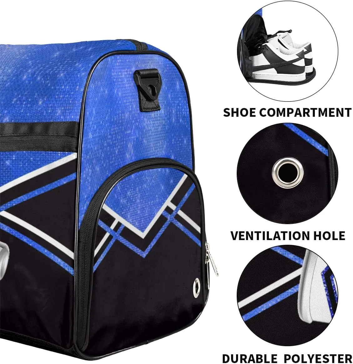 Personalized Cheerleader Bag Dance Bag for Girl Woman, Custom Gym Bag Sport Duffel Bag with Shoes Compartment Cheer Hot Blue Glitter