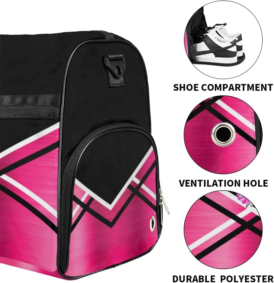 Personalized Cheerleader Bag Dance Bag for Girl Woman, Custom Gym Bag Sport Duffel Bag with Shoes Compartment Girl Cheer Hot Pink