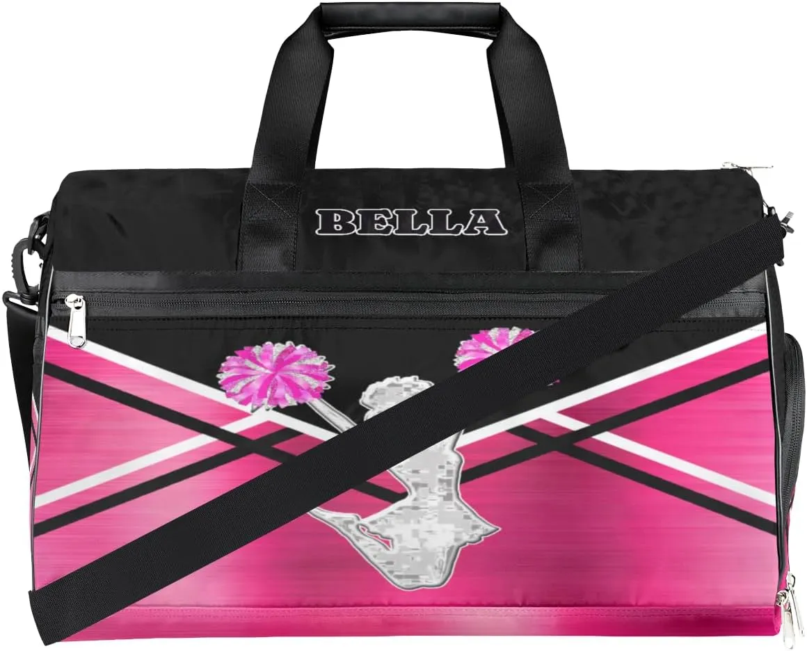 Personalized Cheerleader Bag Dance Bag for Girl Woman, Custom Gym Bag Sport Duffel Bag with Shoes Compartment Girl Cheer Hot Pink