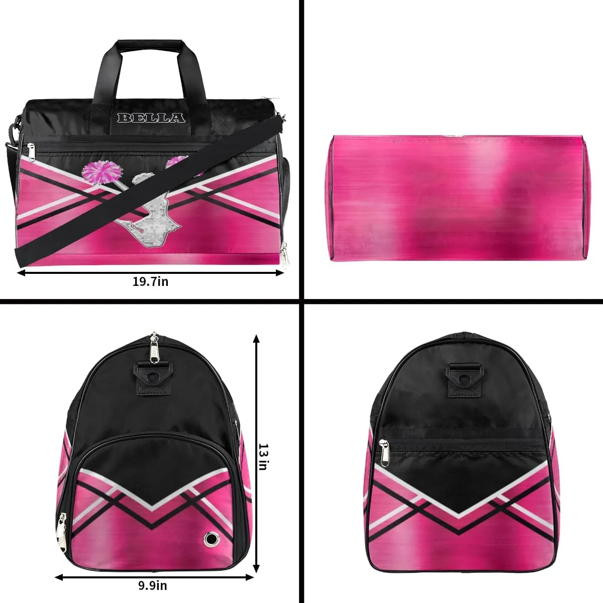 Personalized Cheerleader Bag Dance Bag for Girl Woman, Custom Gym Bag Sport Duffel Bag with Shoes Compartment Girl Cheer Hot Pink