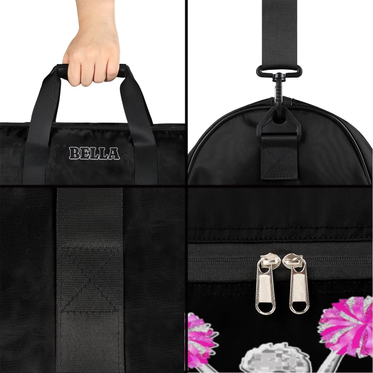 Personalized Cheerleader Bag Dance Bag for Girl Woman, Custom Gym Bag Sport Duffel Bag with Shoes Compartment Girl Cheer Hot Pink