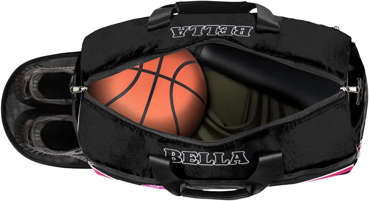 Personalized Cheerleader Bag Dance Bag for Girl Woman, Custom Gym Bag Sport Duffel Bag with Shoes Compartment Girl Cheer Hot Pink