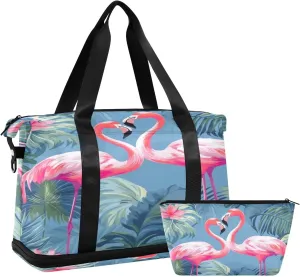 Pink Flamingo Gym Bag for Men Women with Shoes Compartment & Wet Pocket Sport Travel Duffel Bag Waterproof Weekender Overnight Bag