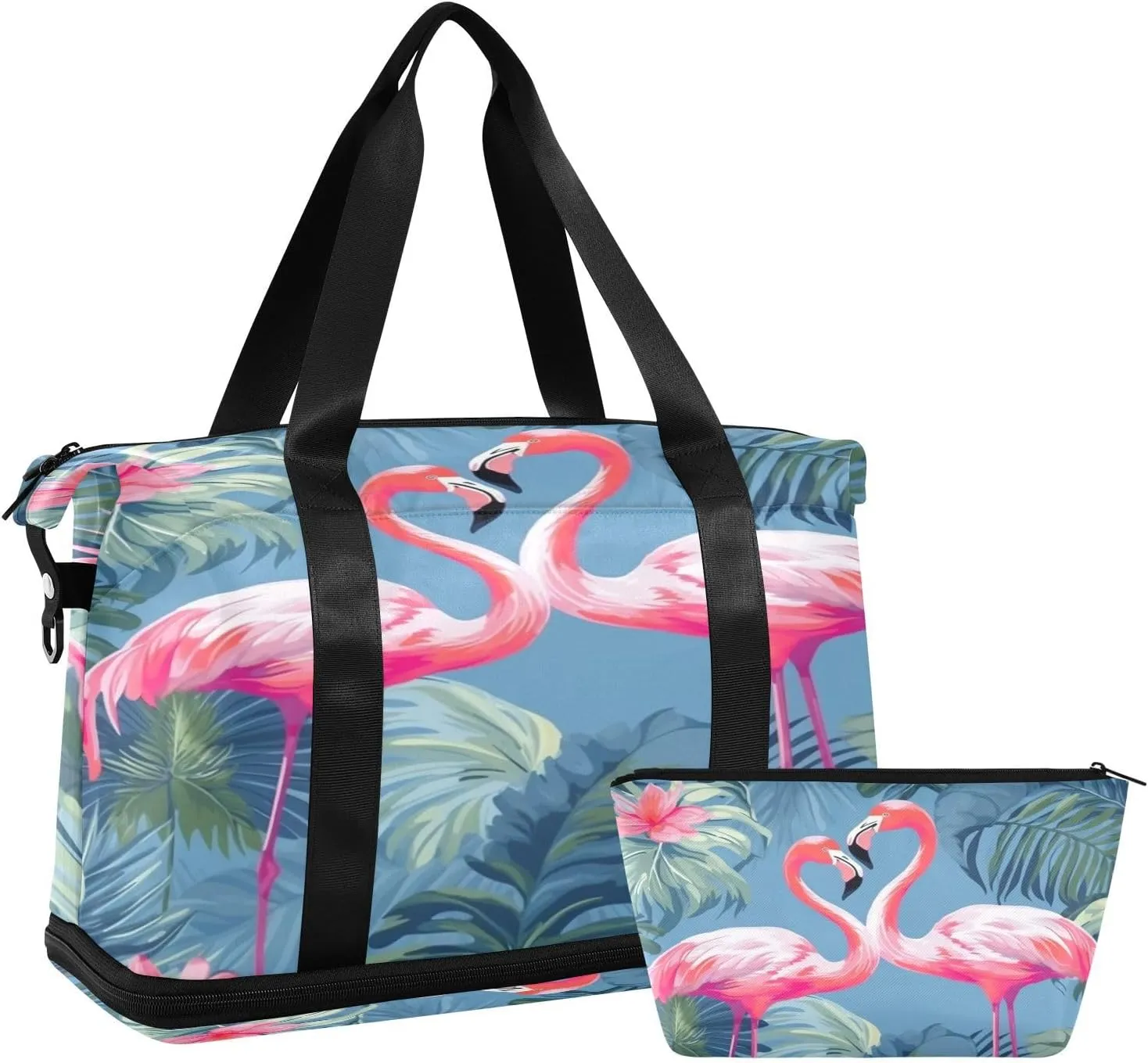 Pink Flamingo Gym Bag for Men Women with Shoes Compartment & Wet Pocket Sport Travel Duffel Bag Waterproof Weekender Overnight Bag