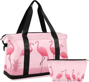 Pink Flamingos Gym Bag for Men Women with Shoes Compartment & Wet Pocket Sport Travel Duffel Bag Waterproof Weekender Overnight Bag