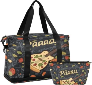 Pizza and Fruits Gym Bag for Men Women with Shoes Compartment & Wet Pocket Sport Travel Duffel Bag Waterproof Weekender Overnight Bag