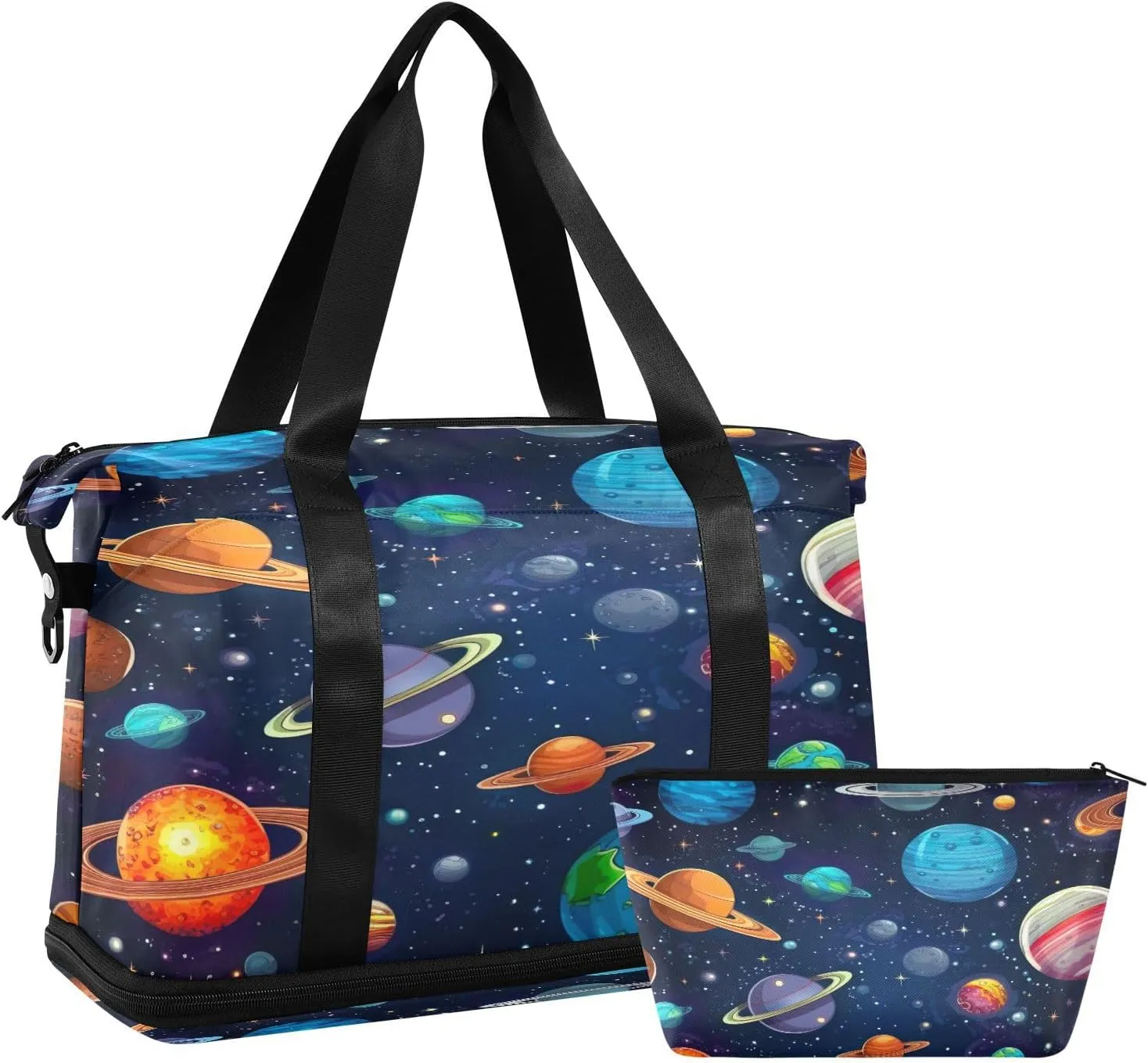 Planets and Stars Sports Gym Bag,Travel Duffel bag with Wet Pocket & Shoes Compartment Lightweight Waterproof Overnight Bag for Men Women