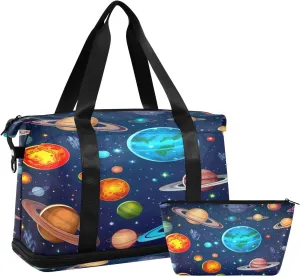 Planets and Stars Sports Gym Bag,Travel Duffel bag with Wet Pocket & Shoes Compartment Lightweight Waterproof Overnight Bag for Men Women
