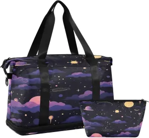 Planets and Stars Sports Gym Bag,Travel Duffel bag with Wet Pocket & Shoes Compartment Lightweight Waterproof Overnight Bag for Men Women